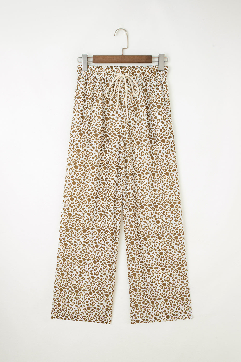 Brown Leopard Drawstring Elastic Waistband Loose Pants