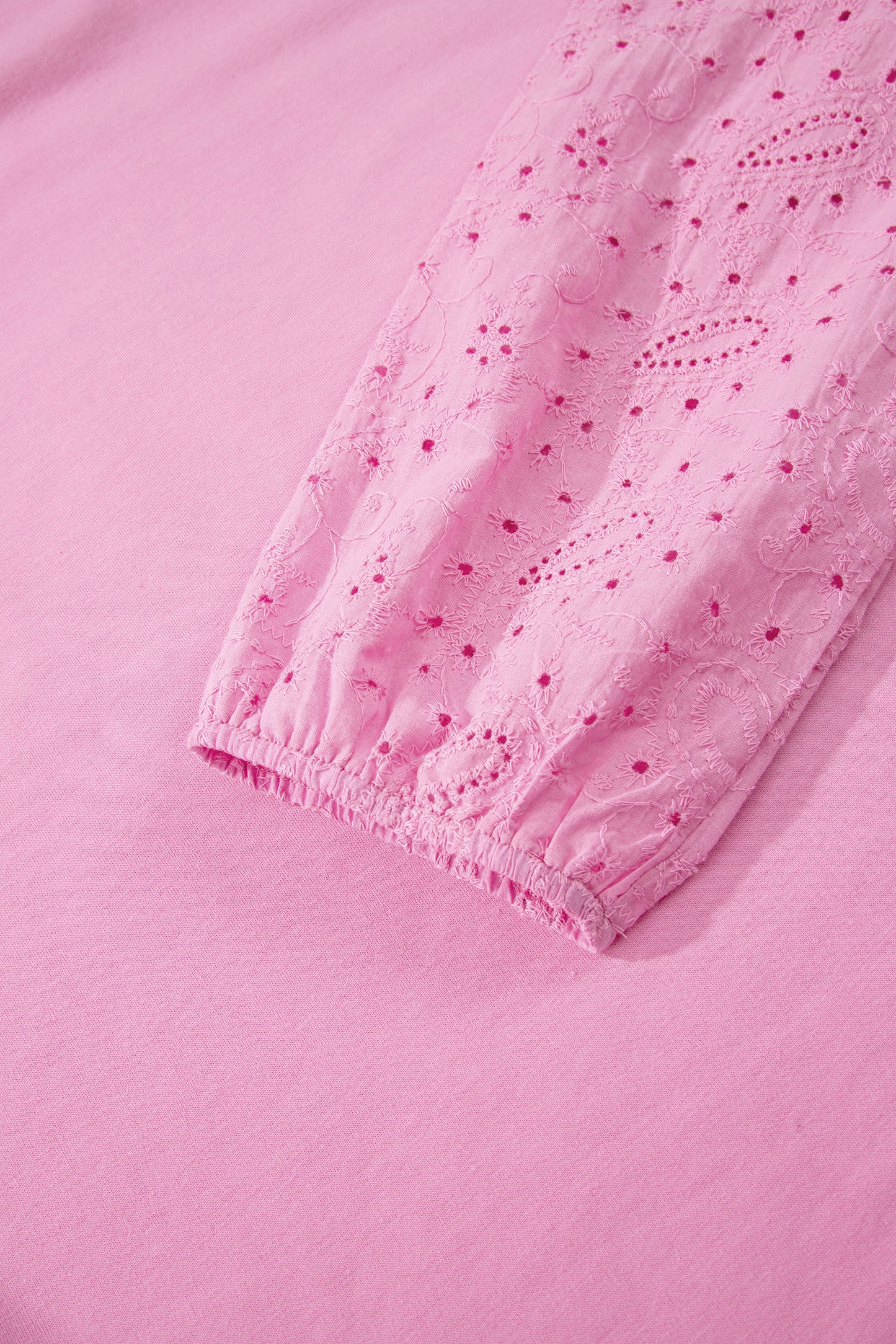 Pink Paisley Broderie Anglaise Valentine Heart Pattern Long Sleeve Patchwork Top