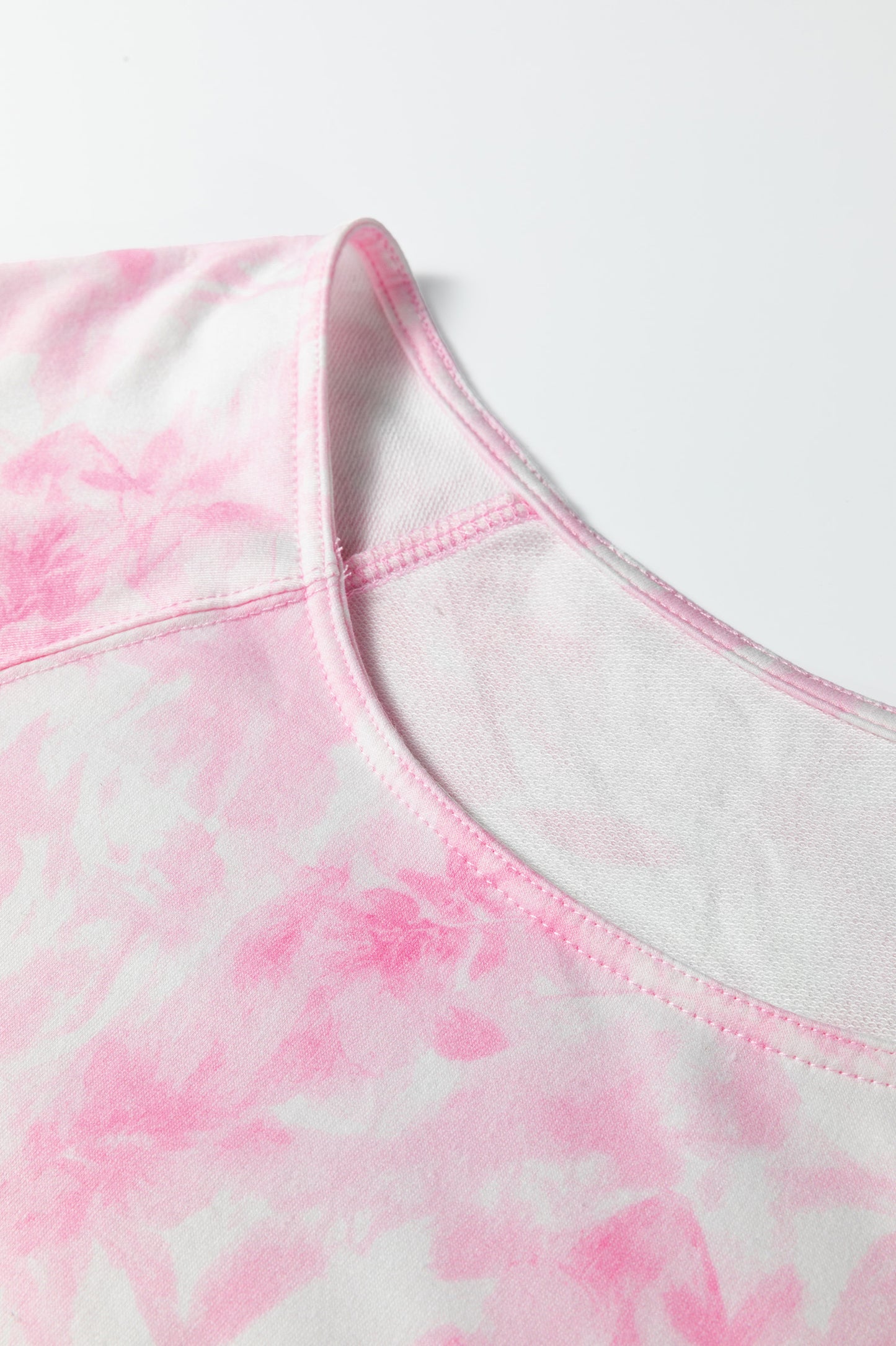 Pink Abstract Woodland Print Asymmetric Shoulder Long Sleeve Top