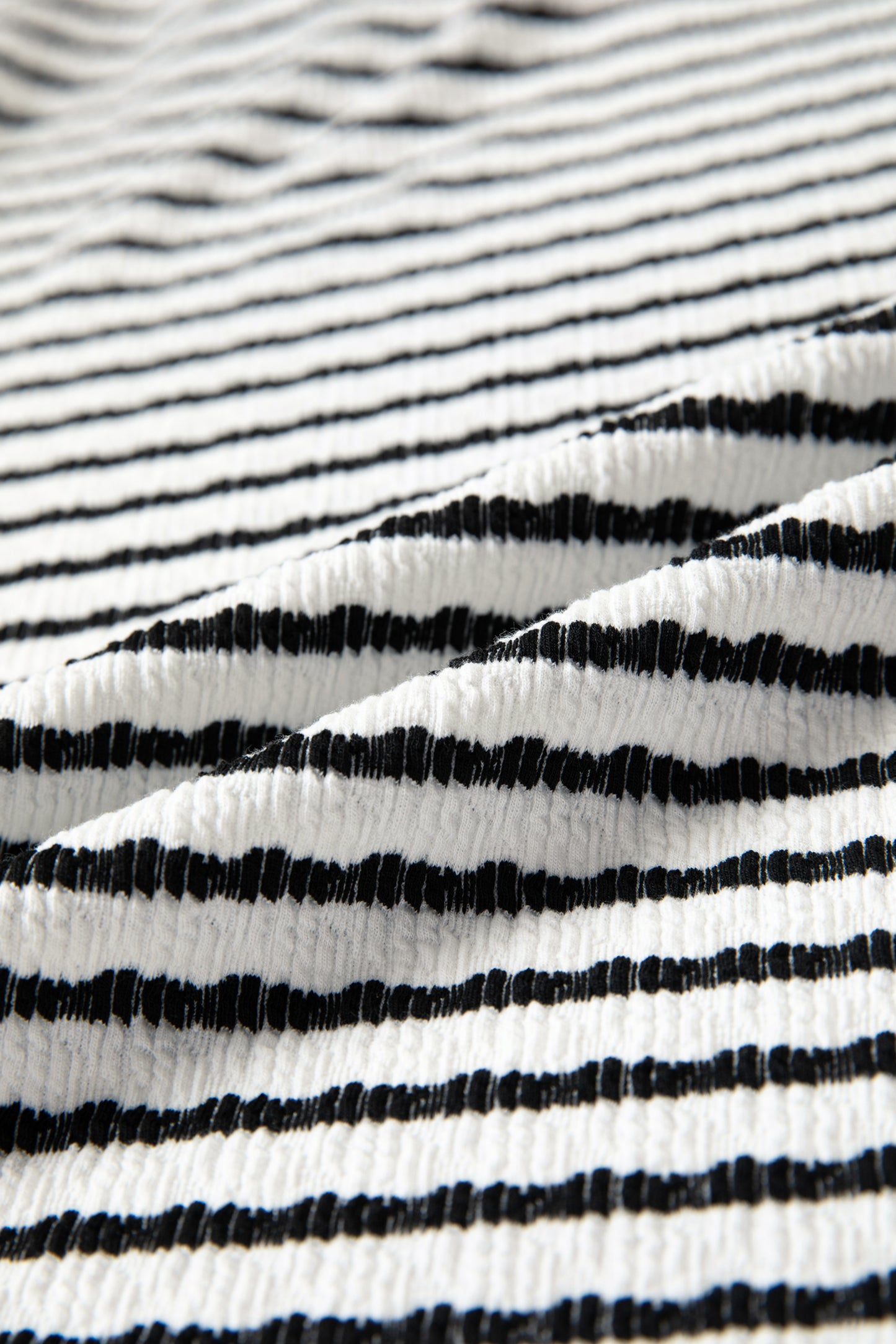 Black Stripe Textured Knit Twisted Rib Contrast Patchwork V Neck Long Sleeve Top