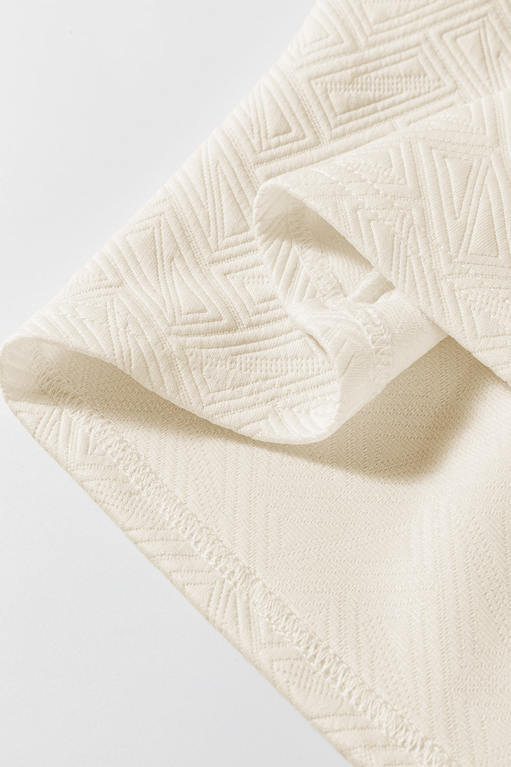 Beige Preppy Striped Trim Textured Quarter Zipper Colorblock Short Sleeve Top