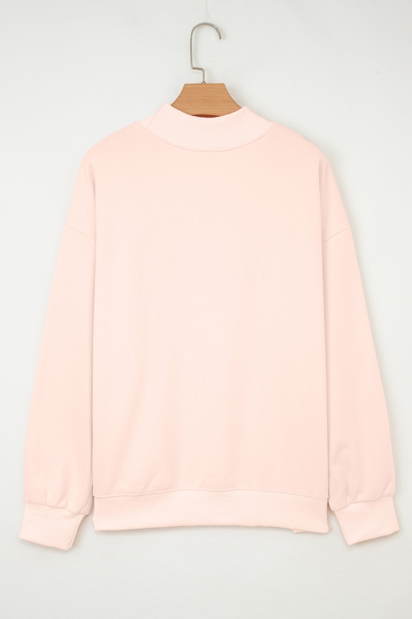 Light Pink Sequin Heart Patched Love Cake Mock Neck Sweatshirt