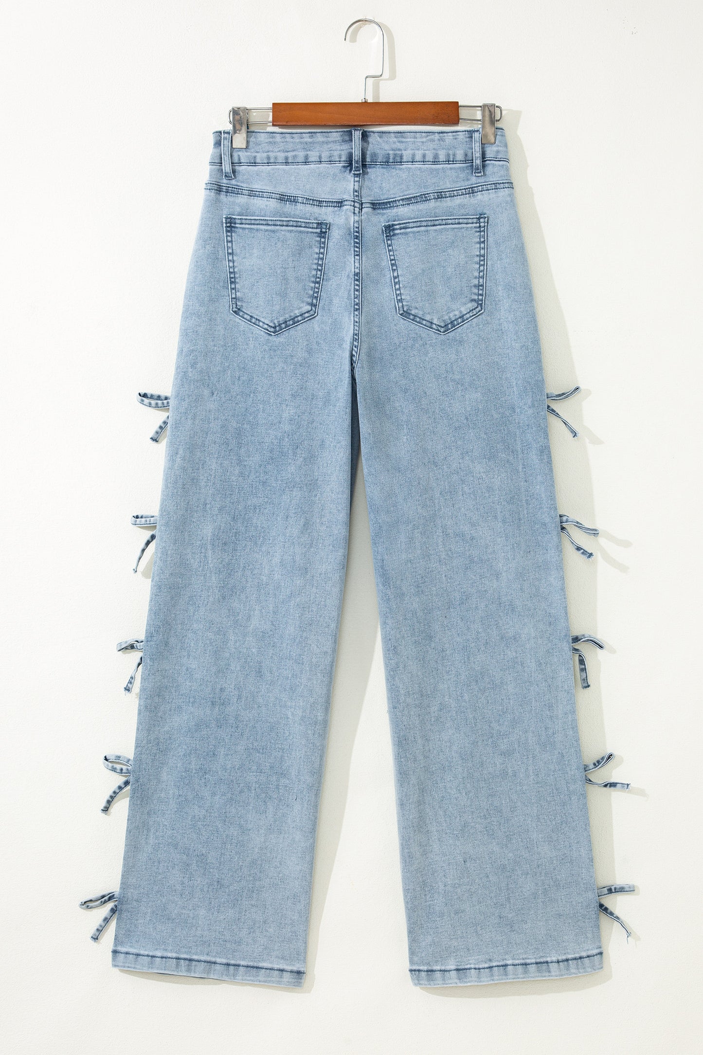 White Bow Knot Side Detail Straight Leg Loose Jeans
