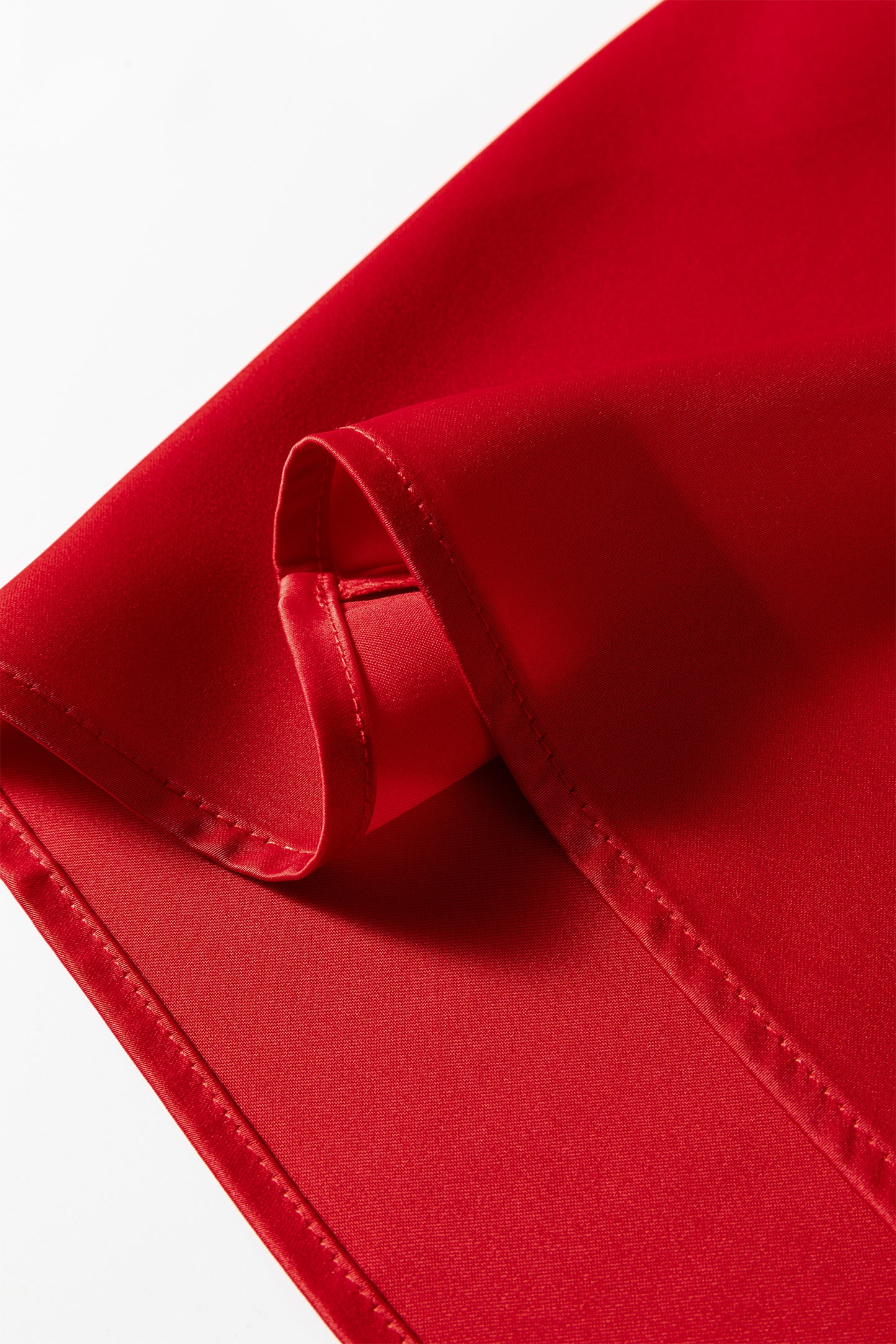 Fiery Red Solid Color Frilled V Neck Bow Detail 3/4 Sleeve Blouse