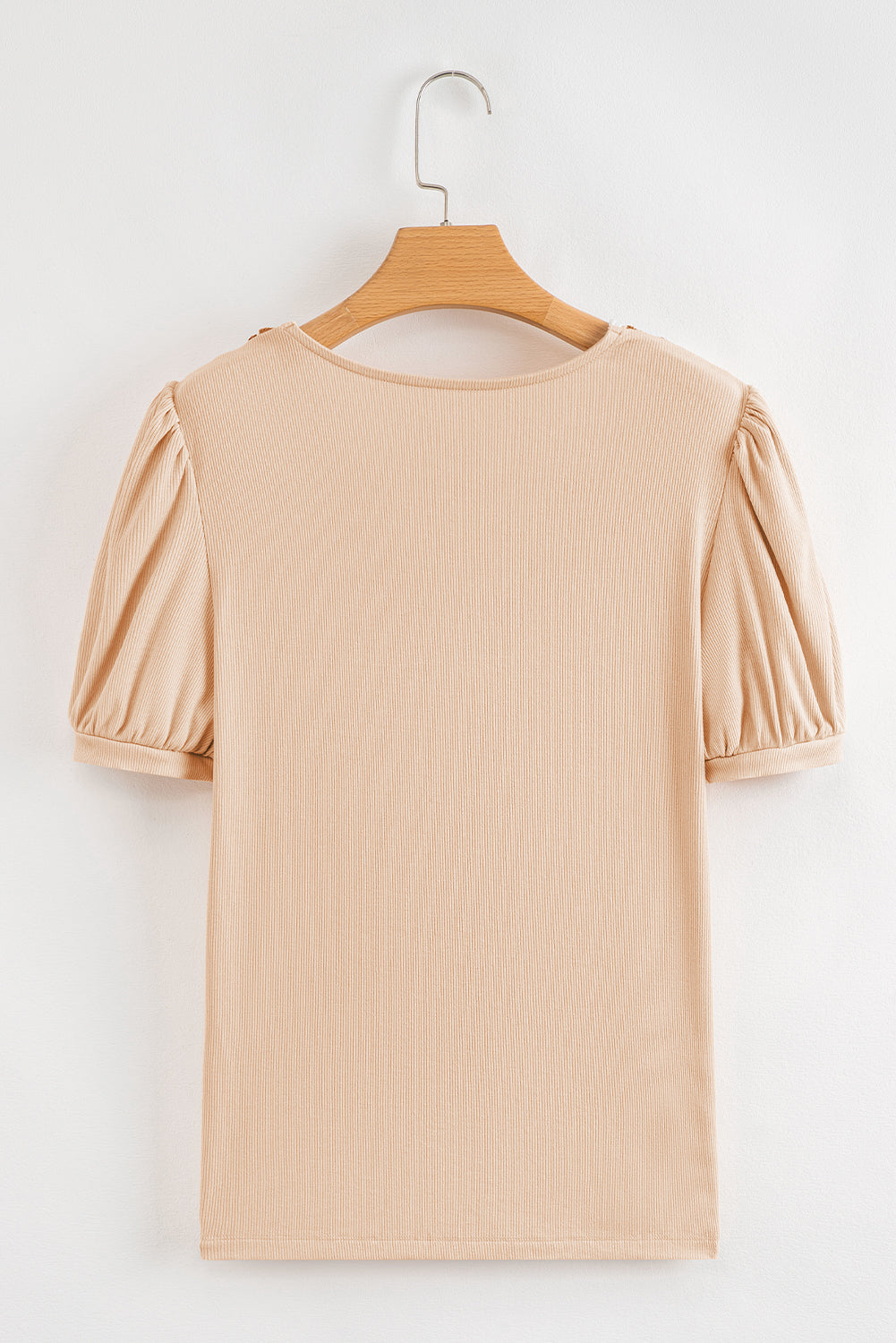 Pale Chestnut Crochet Floral V Neck Textured Short Sleeve Blouse