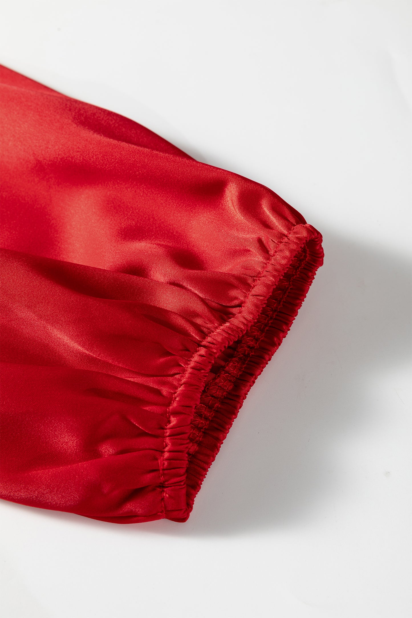 Fiery Red Solid Color Frilled V Neck Bow Detail 3/4 Sleeve Blouse