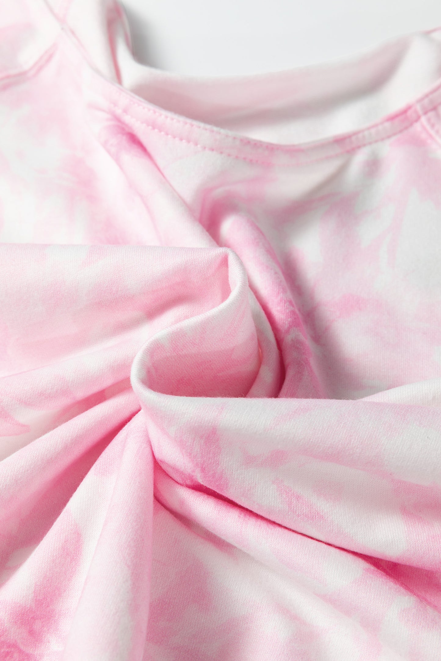 Pink Abstract Woodland Print Asymmetric Shoulder Long Sleeve Top