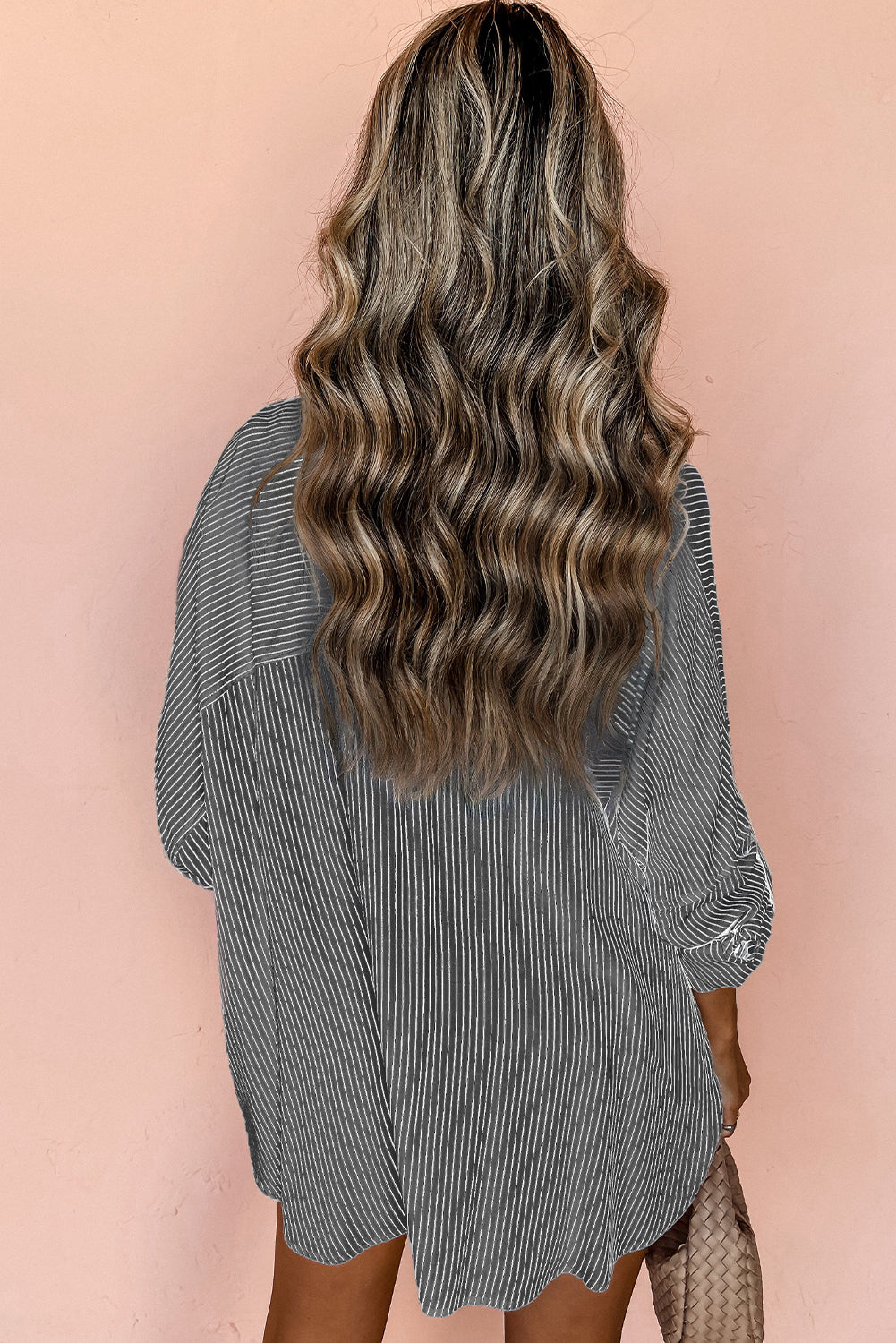 DEAR-LOVER Stripe Roll-tab Sleeve Pocketed Long Shirt