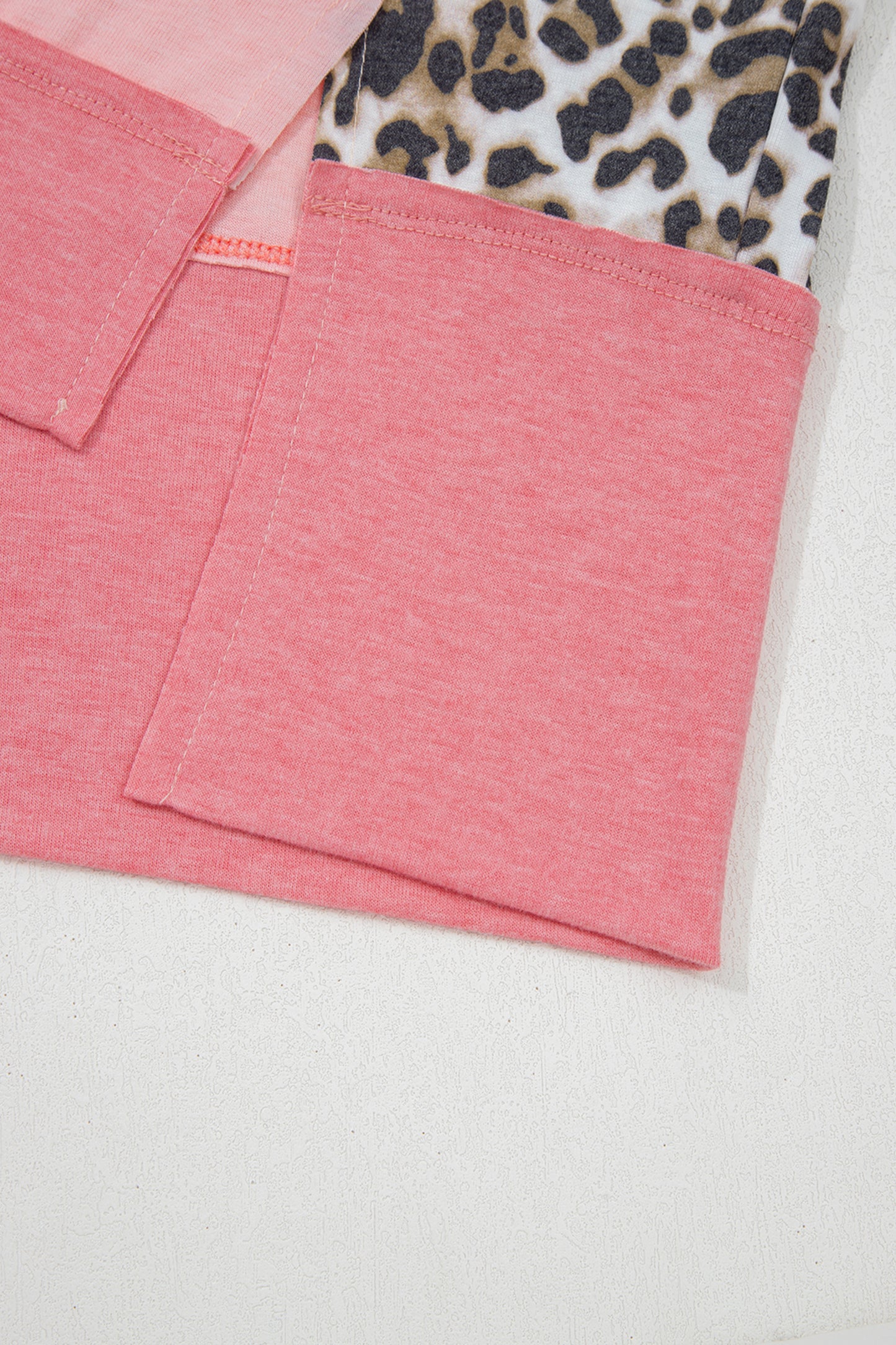 Light Pink Color Block Leopard Patchwork Dolman Sleeve High Low Baggy Sweatshirt