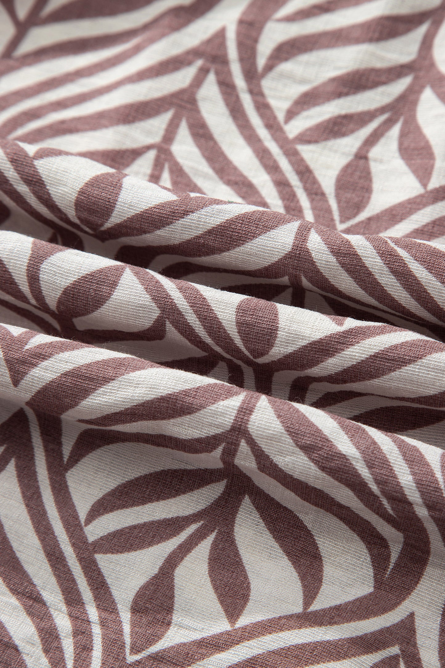 Brown Leaf Print Standing Collar Puff Sleeve Top