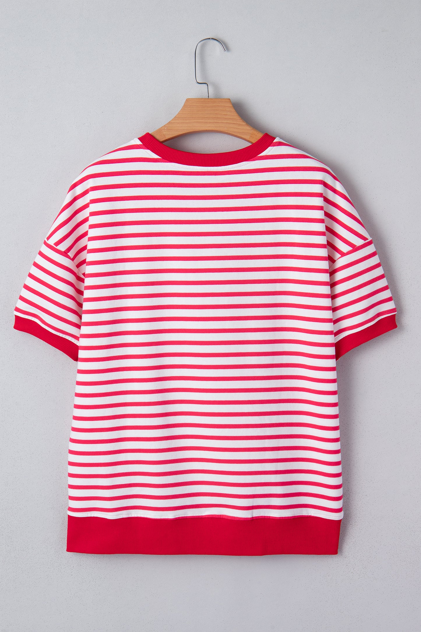 Red Stripe Drop Shoulder Half Sleeve T Shirt