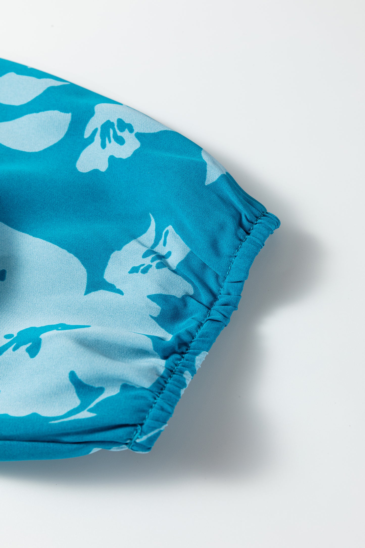 Blue Flower Half Sleeve Tiered Ruffled Mini Dress