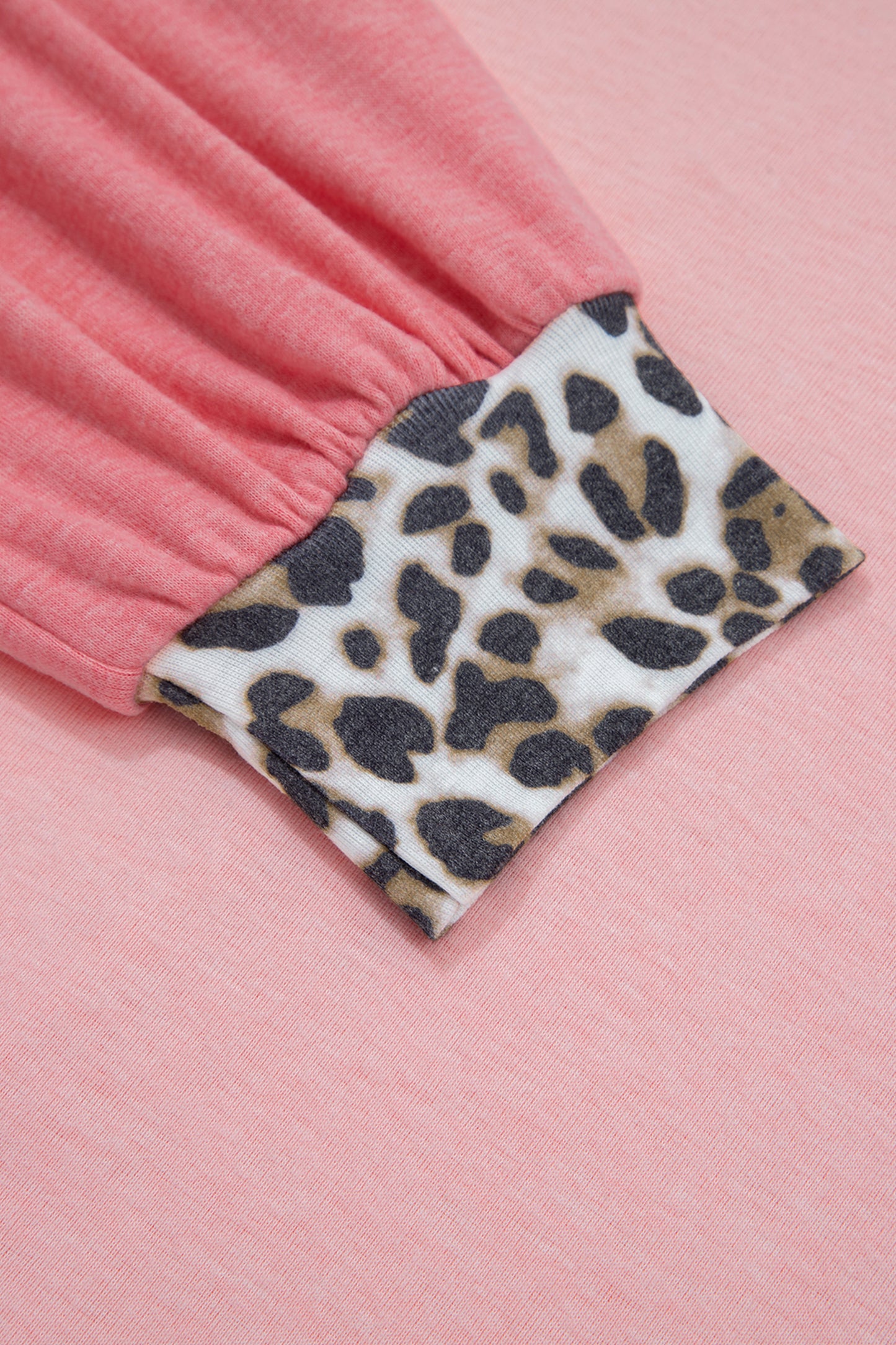Light Pink Color Block Leopard Patchwork Dolman Sleeve High Low Baggy Sweatshirt