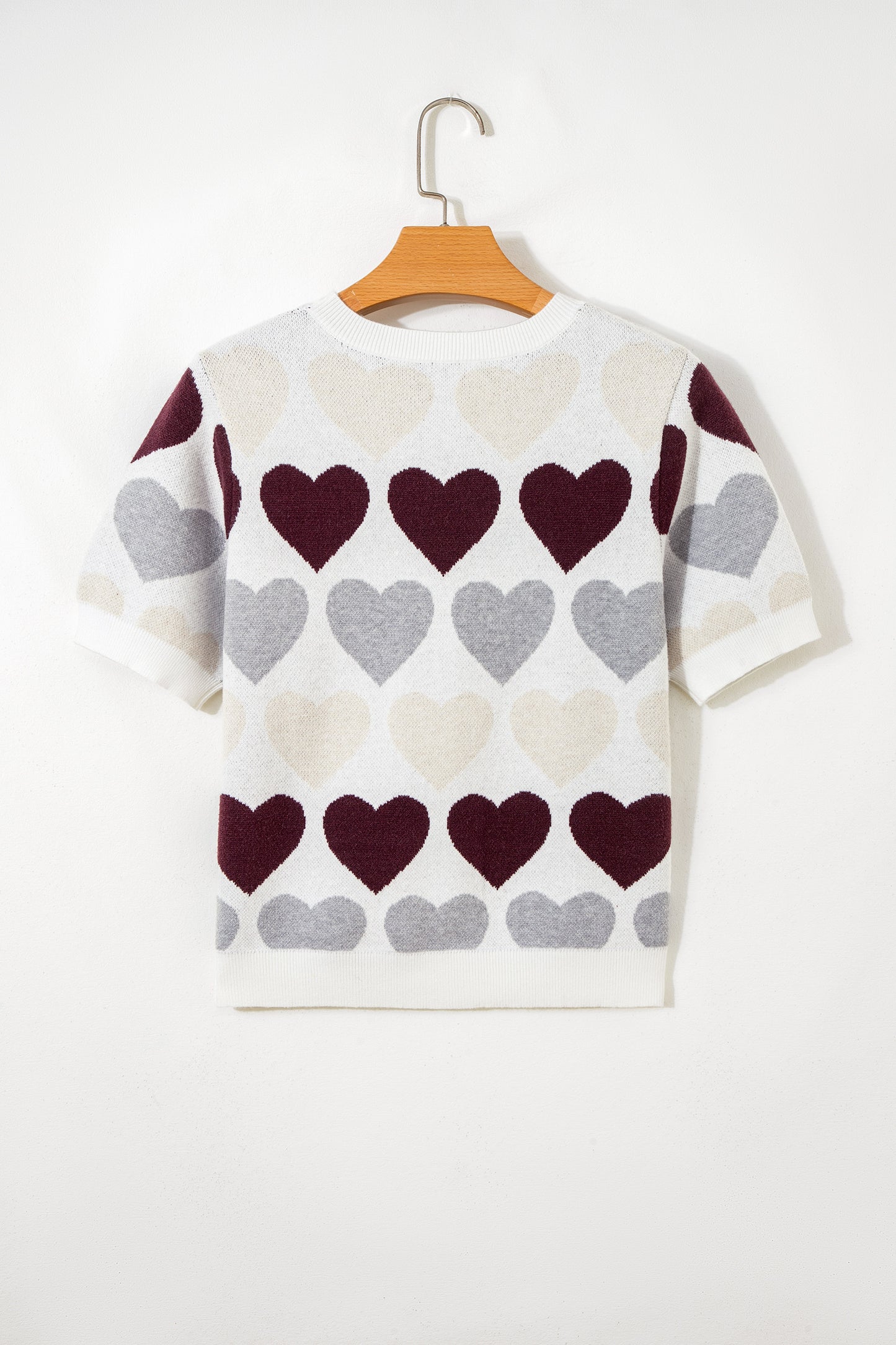 White Valentine Heart Short Sleeve Sweater