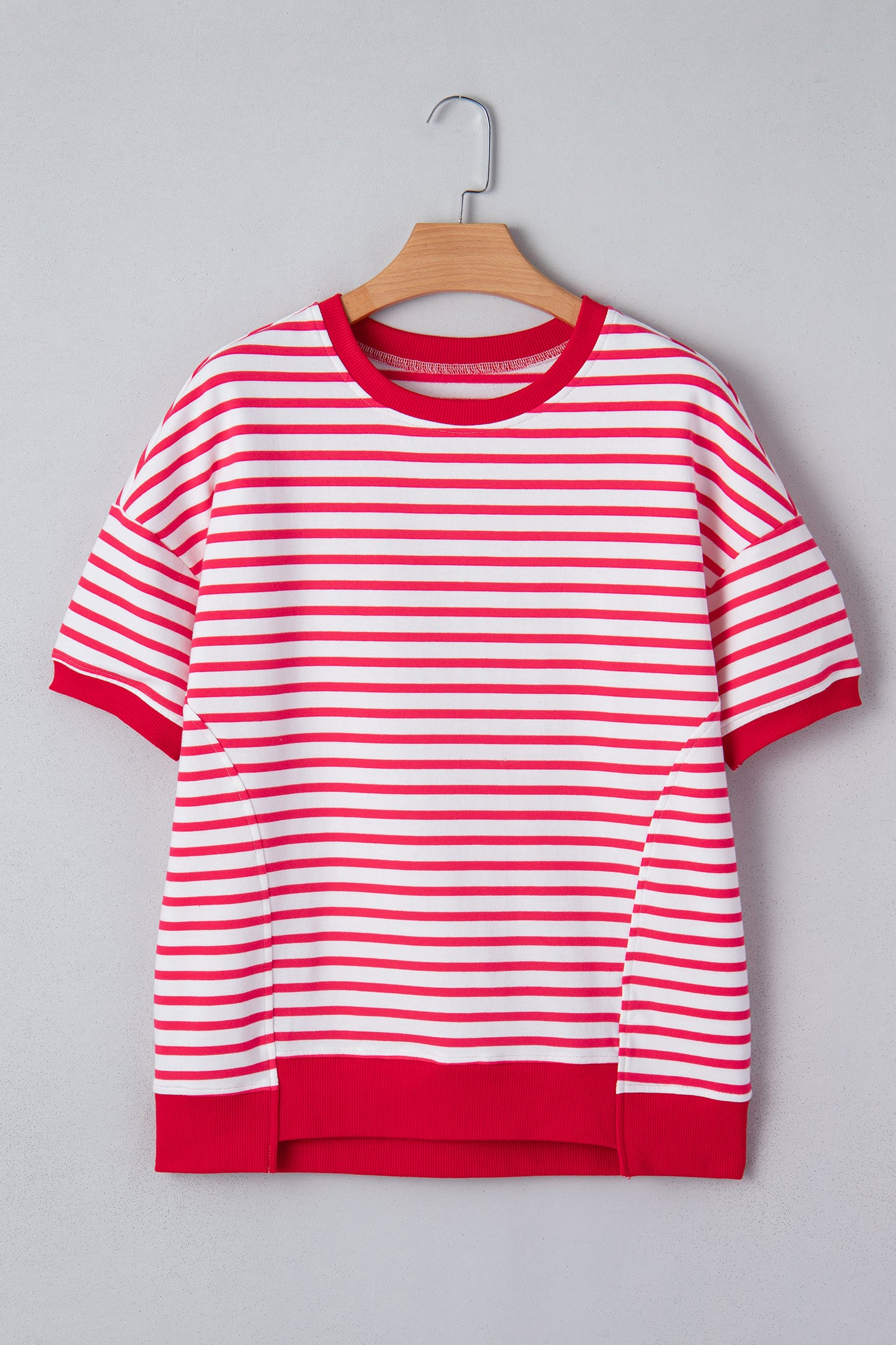 Red Stripe Drop Shoulder Half Sleeve T Shirt