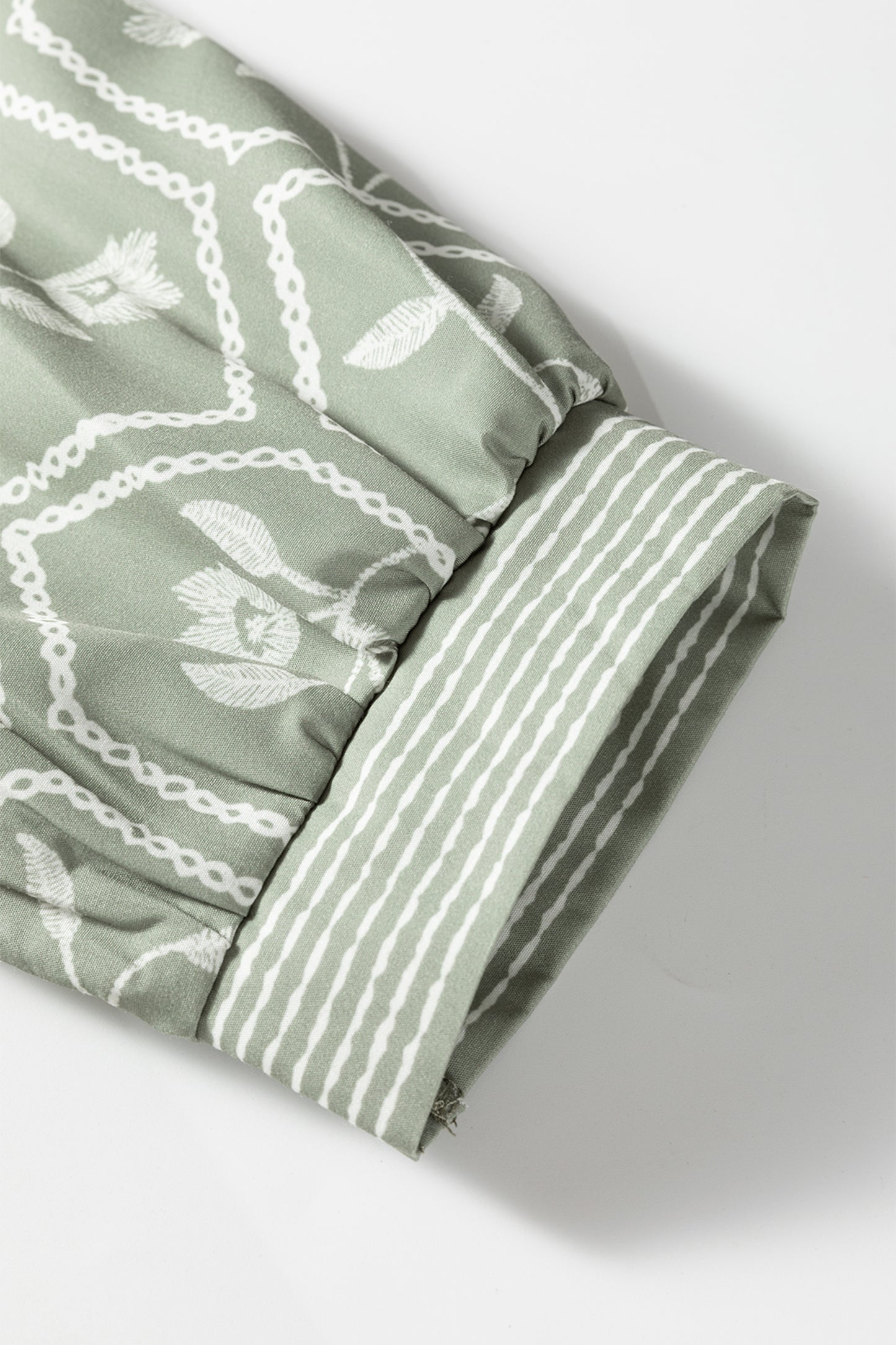 White Floral Puff Sleeve Contrast V Neck Patchwork Blouse