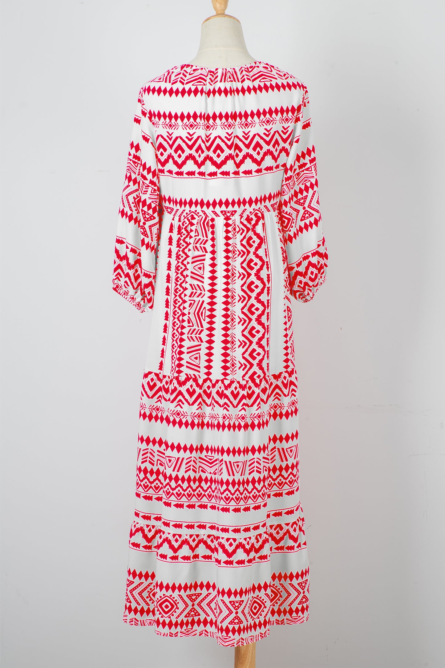 Red Boho Printed Half Sleeve Maxi Dress