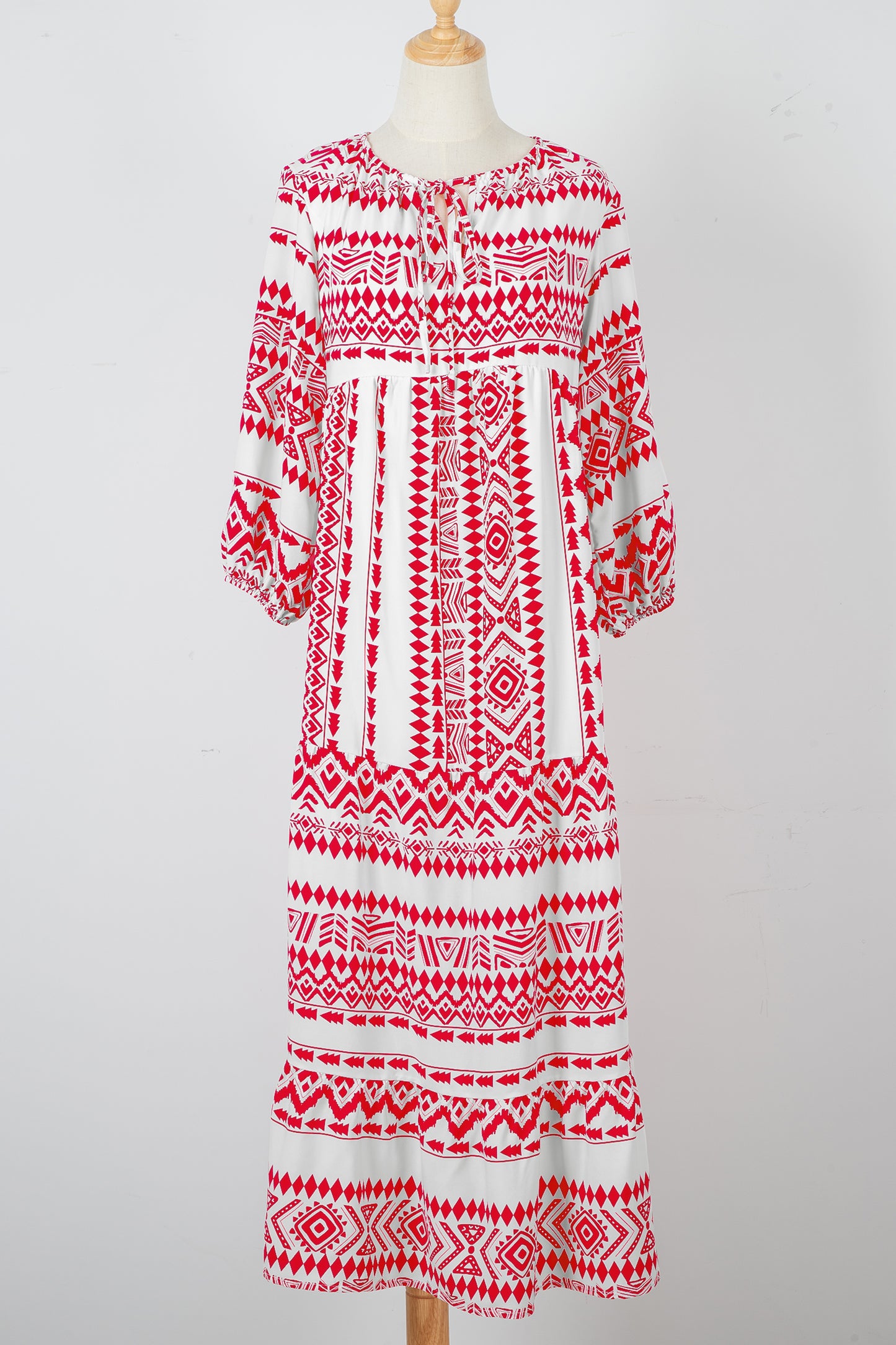 Red Boho Printed Half Sleeve Maxi Dress