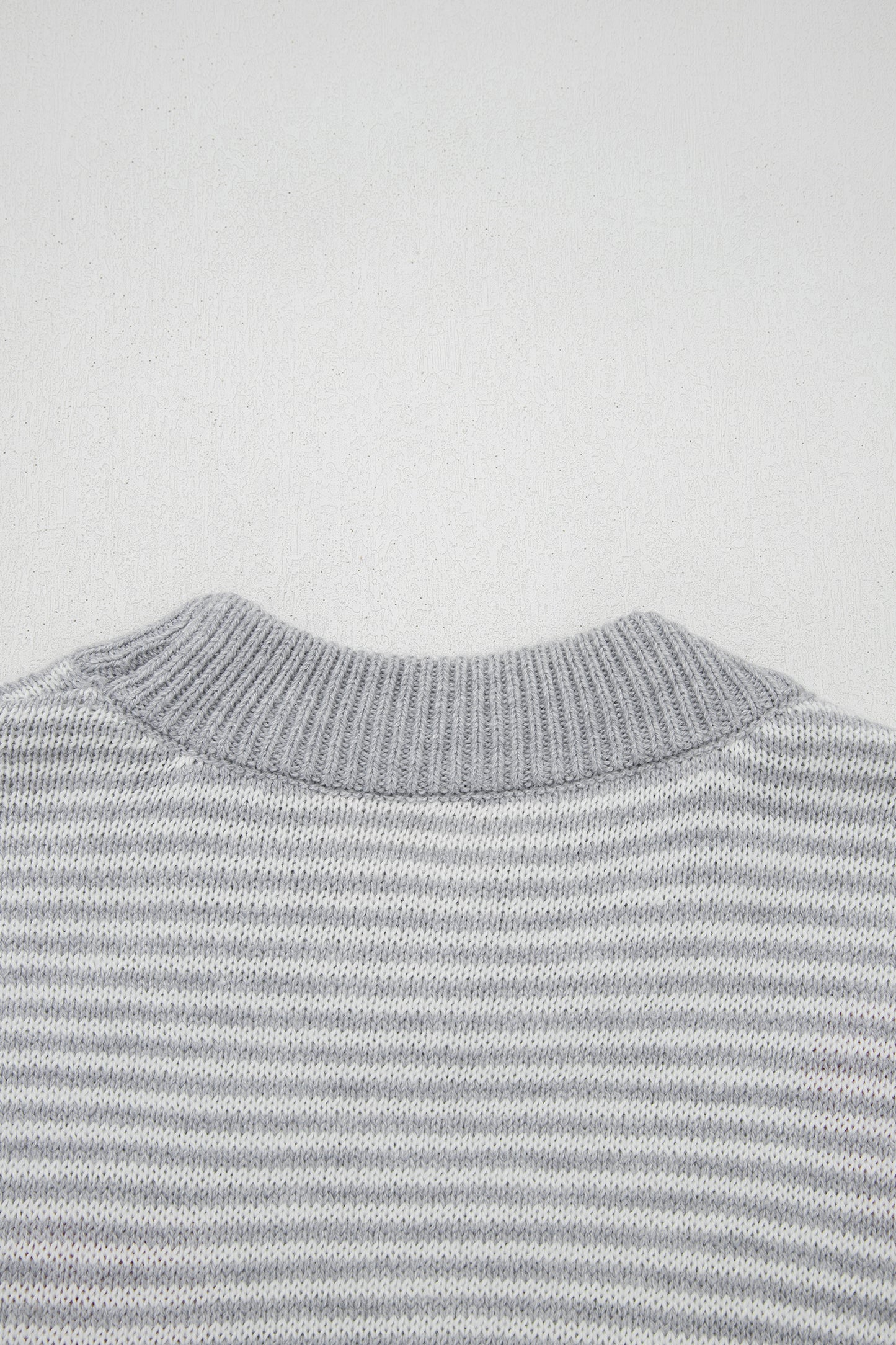 Gray Stripe Contrast Heart Pattern Valentine Knit Sweater