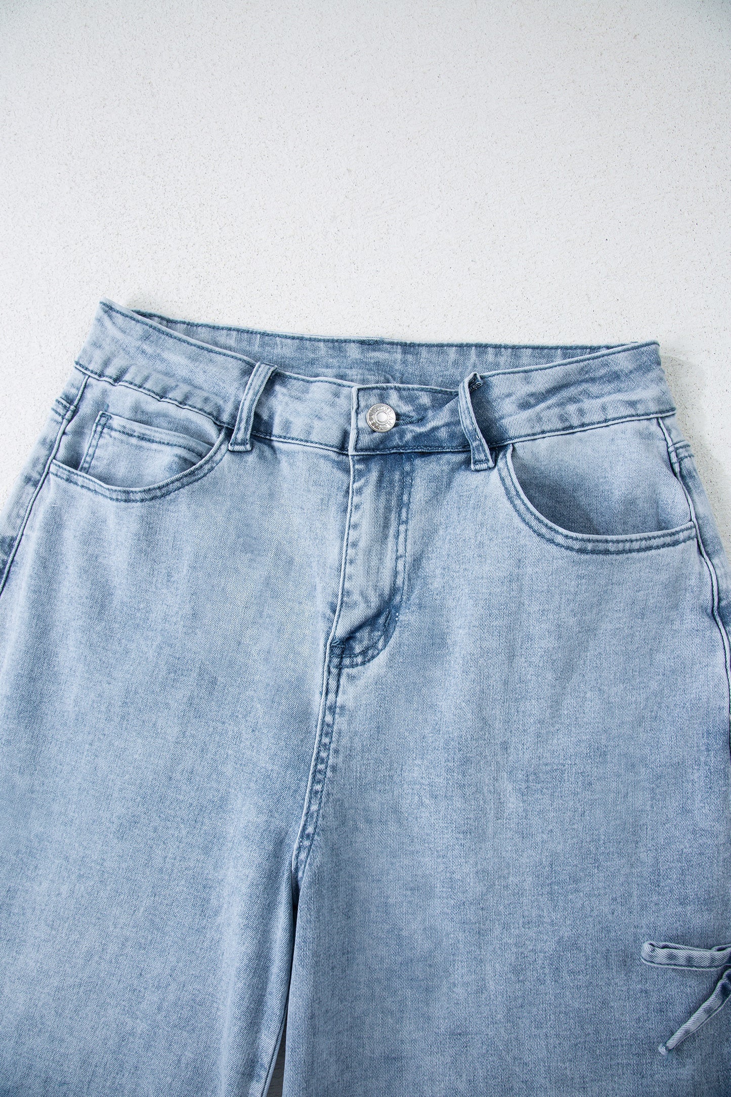 White Bow Knot Side Detail Straight Leg Loose Jeans