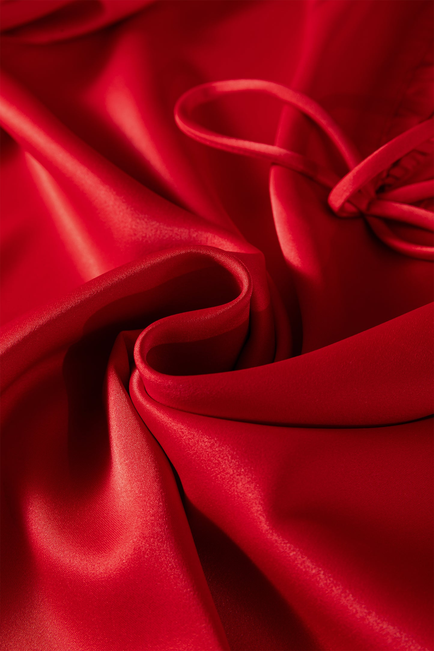 Fiery Red Solid Color Frilled V Neck Bow Detail 3/4 Sleeve Blouse